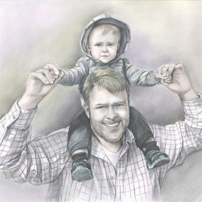 Hand Drawn DaVinci Sketch from Photos for A Happy Mom and Her little Son - myDaVinci